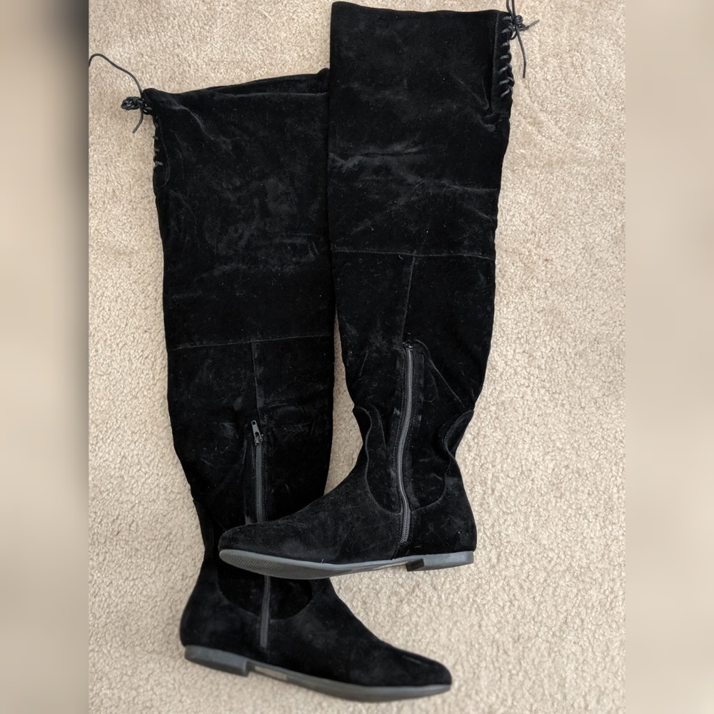 Black thigh high flat boots